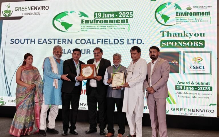 SECL को पर्यावरण के क्षेत्र में उत्कृष्ट योगदान के लिए मिला “प्लैटिनम अवार्ड