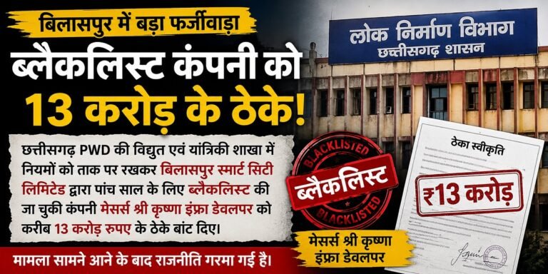 बिलासपुर PWD में बड़ा घोटाला: ब्लैकलिस्ट कंपनी को दिए 13 करोड़ के ठेके, मचा हड़कंप